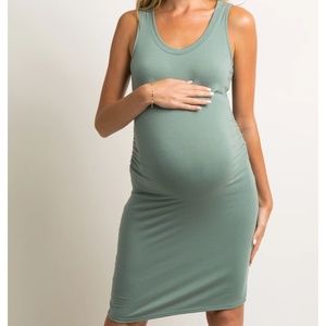 PinkBlush Olive Green Sleeveless Ruched Fitted Maternity Dress